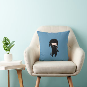Coussin Minuscule Ninja heureux sur bleu