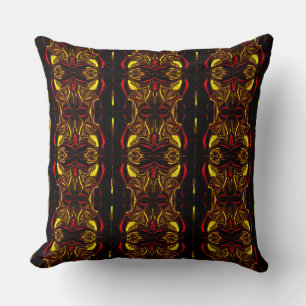 Coussin Miroir - Or et rouge des traces courbées avec des