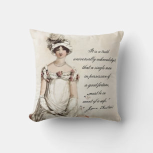 Coussin "Miss Bennet" Jane Austen cite et transcrit,