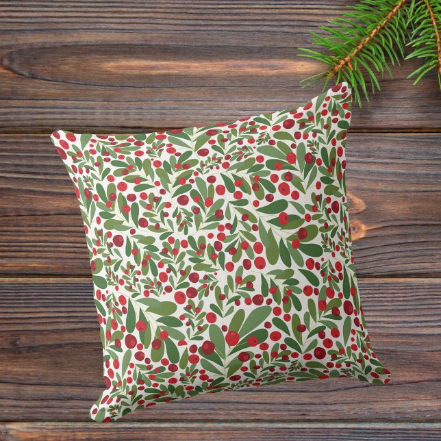Coussin Mistletoe et Hollyberries Noël (Créateur téléchargé)
