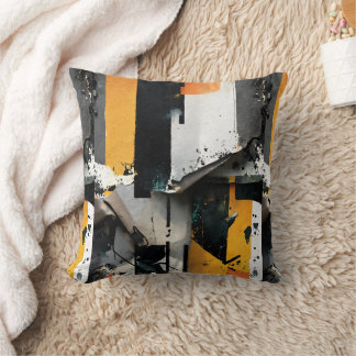 Coussin Mixed Media Collage (yellow + black) 2-sided