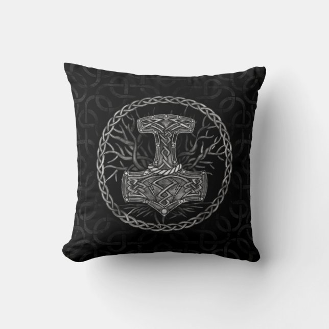 Coussin Mjolnir - Le marteau de Thor et l'arbre de vie (Recto)