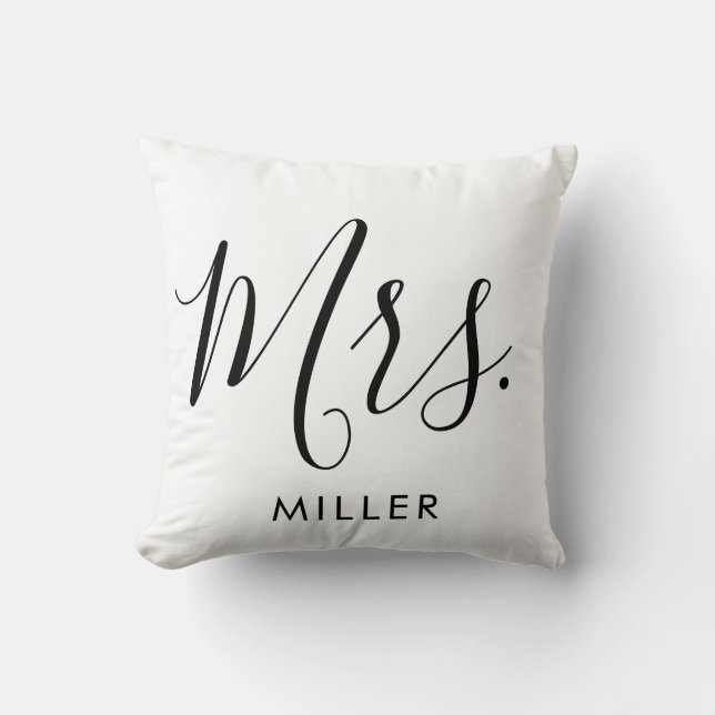 Coussin Mme Moderne Elegant Script Monogram Mariage (Recto)
