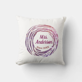 Coussin Mme nom rose bordeaux bordure depuis année mariage