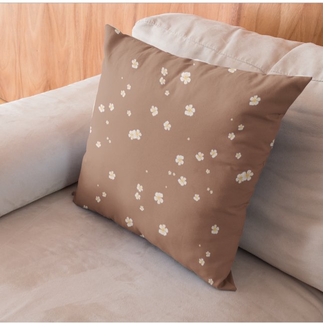 Coussin Mocha Brown Mousse Blanc Floral (Créateur téléchargé)