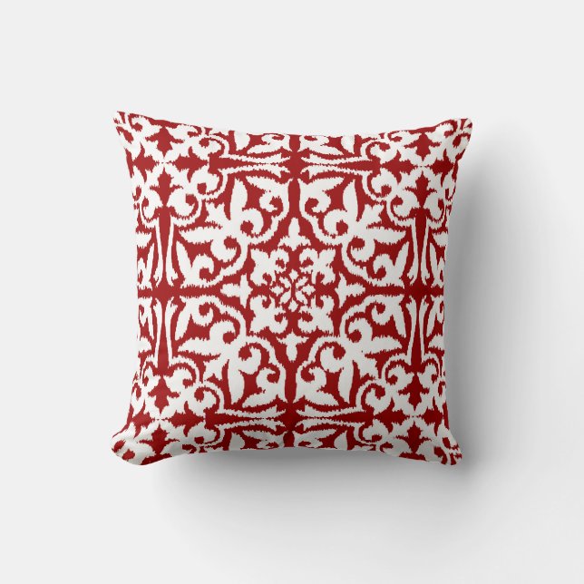 Coussin Modèle damassé Ikat - Rouge foncé et blanc (Recto)