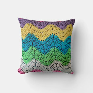 Coussin Modèle de crochet en zigzag arc-en-ciel