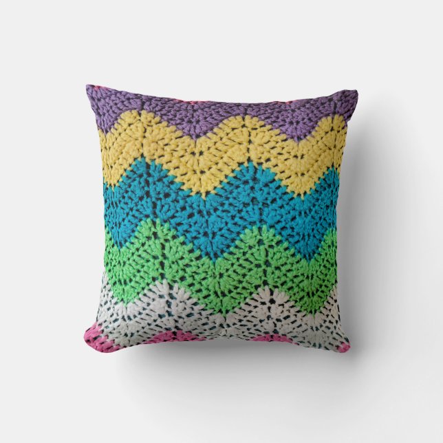 Coussin Modèle de crochet en zigzag arc-en-ciel  (Recto)