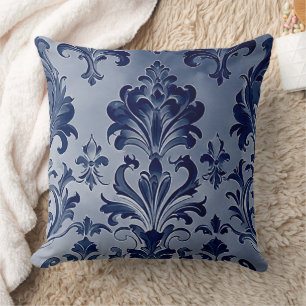 Coussin Modèle de Damas inspiré de l'Occident Denim Blue