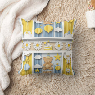 Coussin Modèle de jardin aux marguerites avec ours en pelu