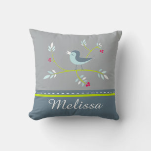 Coussin Modèle de nom personnalisé pour les oiseaux florau