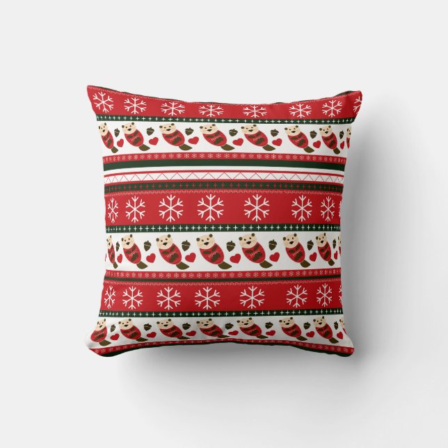 Coussin Modèle de pull moche de Noël avec loutre (Recto)