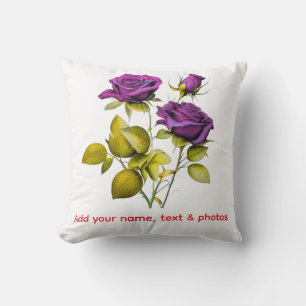 Coussin Modèle de rose violette personnalisé Ajoutez vot
