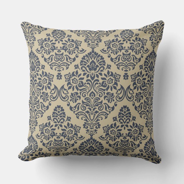 Coussin Modèle élégant bleu et crème Damask (Recto)