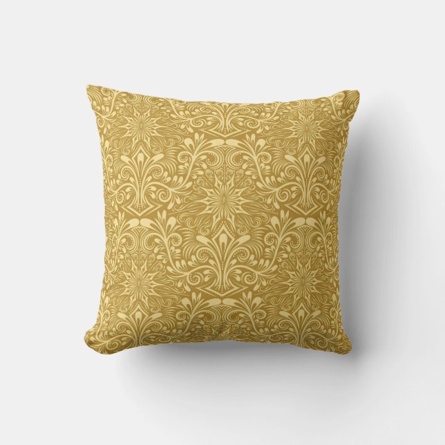 Coussin Modèle Floral Baroque Damas d'or (Recto)