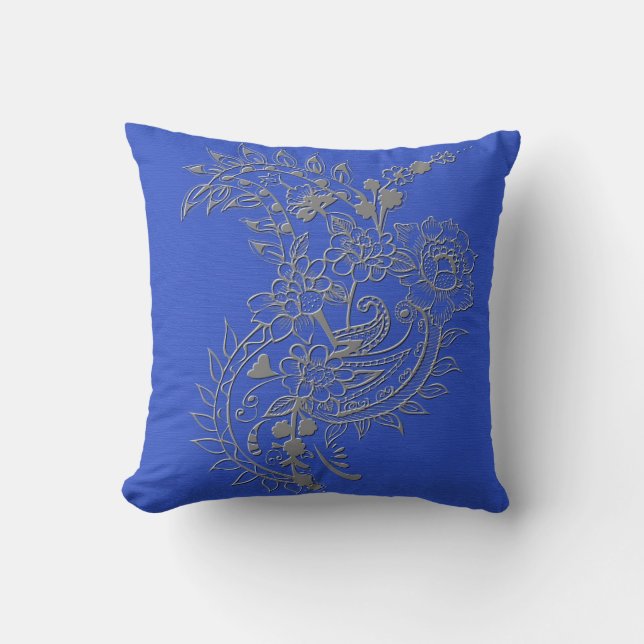 Coussin Modèle floral bleu élégant et classique (Recto)
