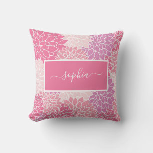 Coussin Modèle Floral Dahlia rose moderne Nom du script