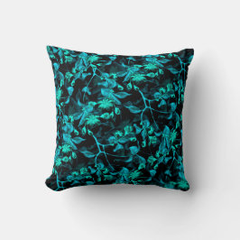 Coussin Modèle floral élégant noir & turquoise
