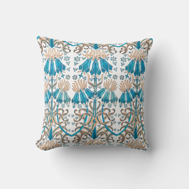 Coussin Modèle floral Français Art Nouveau Bleu Blanc (Recto)