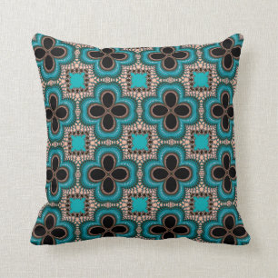 Coussin Modèle Floral géométrique marocain Turquoise Tan N