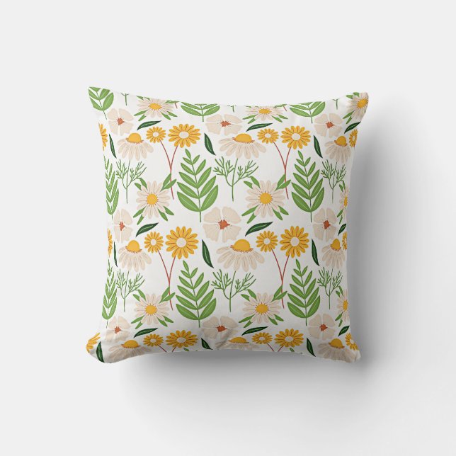 Coussin Modèle floral jaune or et blanc ivoire (Recto)