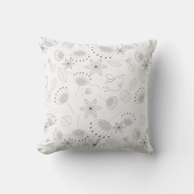 Coussin Modèle floral lunaire sur blanc (Recto)