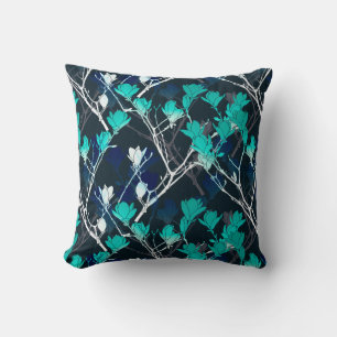 Coussin Modèle floral moderne et turquoise de la marine