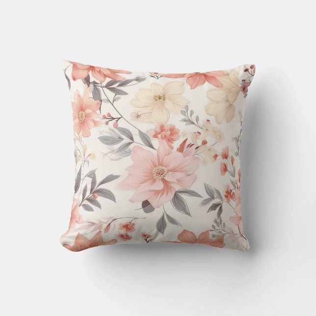 Coussin Modèle floral rose et brun délicat (Recto)