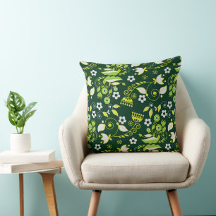 Coussin Modèle floral scandinave moderne vert foncé