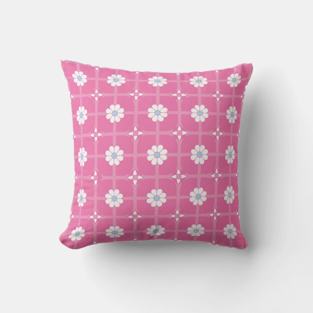 Coussin Modèle géométrique floral rose et bleu (Recto)