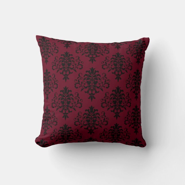 Coussin Modèle gothique noir & Berry Damask (Recto)