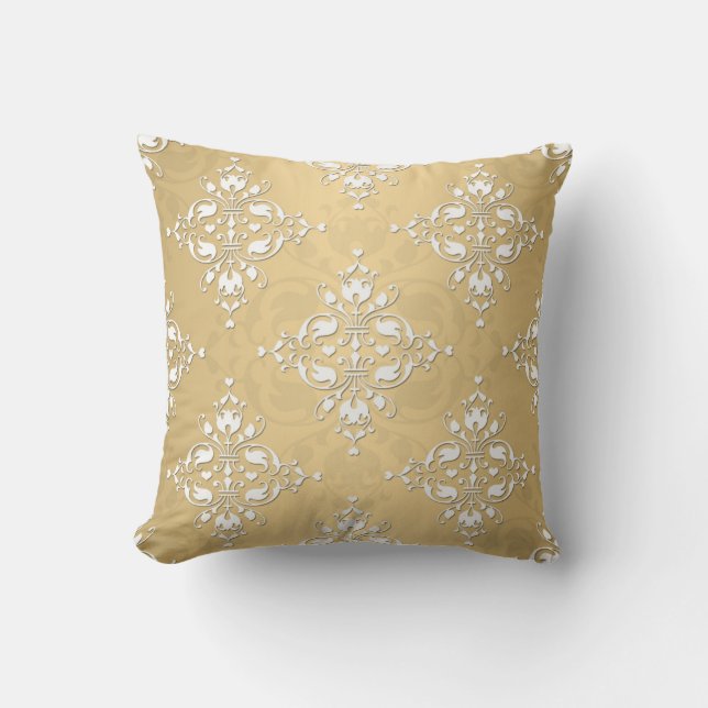 Coussin Modèle jaune or et blanc Damas (Recto)