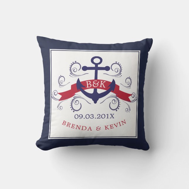 Coussin Modèle Mariage d'ancre nautique (Recto)