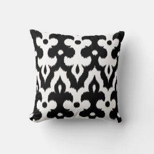 Coussin Modèle marocain Ikat Damask, noir et blanc