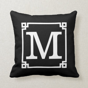 Coussin Modèle noir et blanc élégant de monogramme
