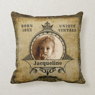 Coussin Modèle photo d'anniversaire personnalisé Rétro Vin