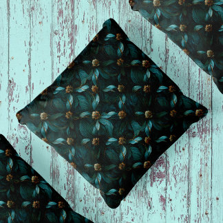 Coussin Modèle turquoise et or floral