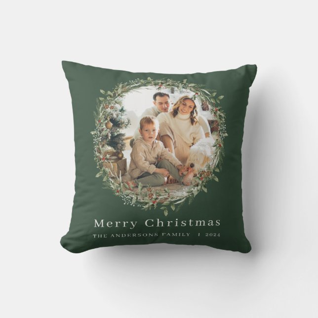 Coussin Modérée famille photo couronne de Noël (Recto)