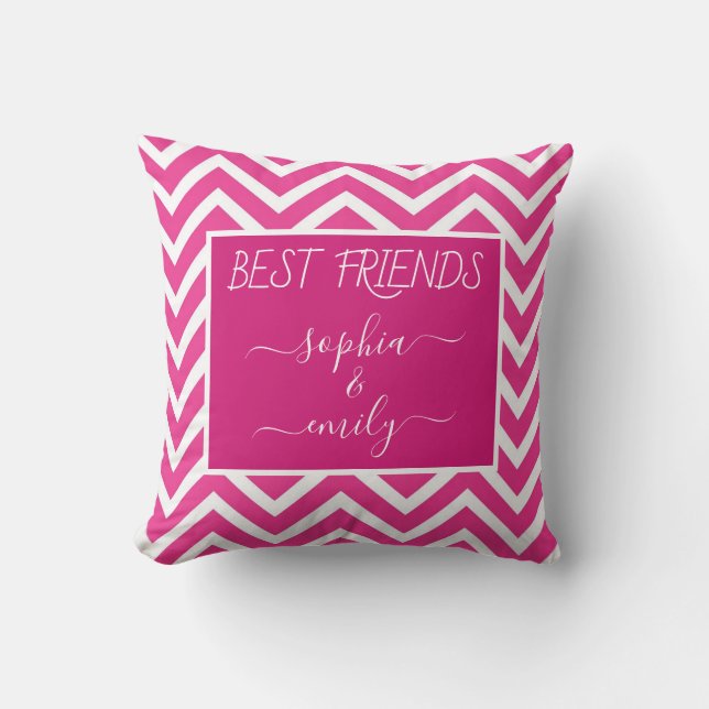 Coussin Modern Best Friends Nom de script Pink Chevron (Recto)