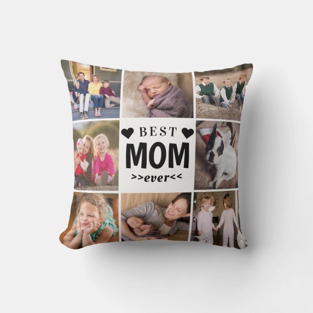 Coussin Modern Best Mom Ever 8 Photo Collage Mère Mère Mam (Recto)