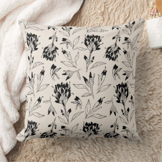 Coussin Modern Black Botanical Floral Sketch Pattern
