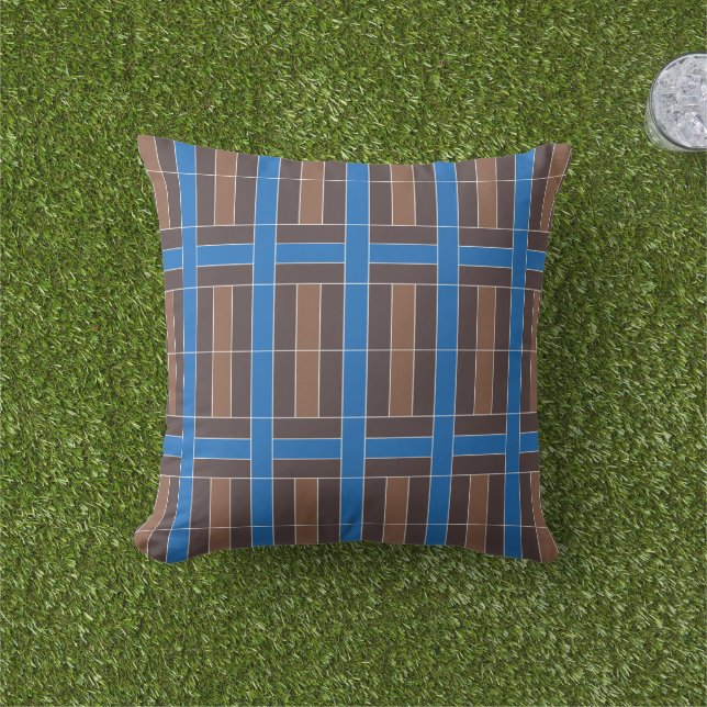 Coussin Modern Blue and Brown Geometric Plaid Pattern | (Herbe)