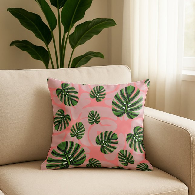 Coussin Modern Boho Botanical Leaves Pattern (Modern Boho Botanical Leaves - Coral Throw Pillow)