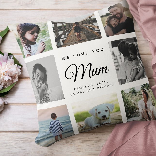 Coussin Modern Chic Fête des mères maman Famille Photo Col (We love you, Mum: For the Best Mom Ever in your life a modern, trendy Instagram family photo collage)