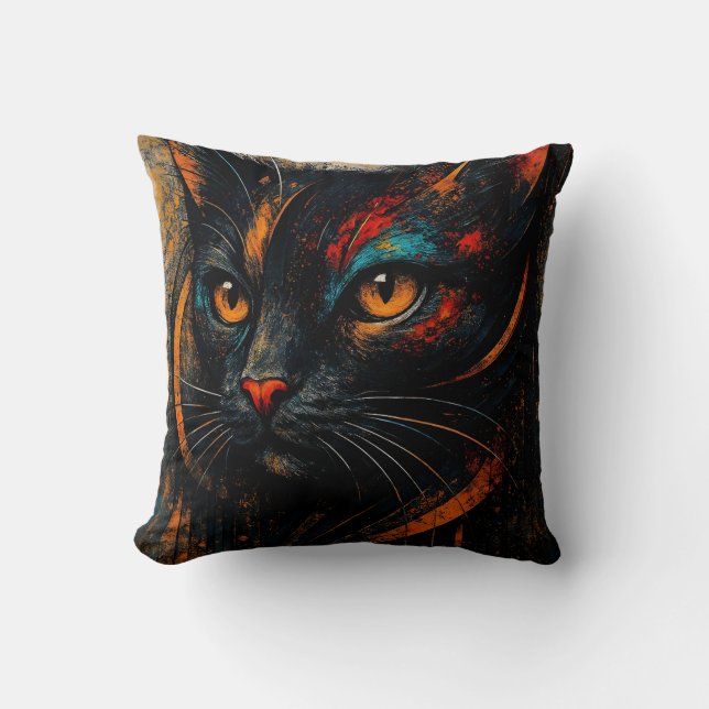Coussin Modern Colorful Black Cat Art Cushion (Recto)