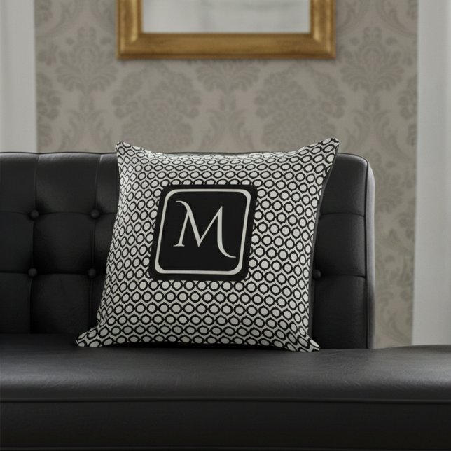 Coussin Modern Geometric Monogram Black White (Créateur téléchargé)