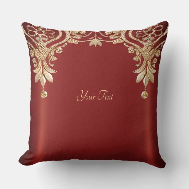 Coussin Modern Gold Red Floral Throw Pillow (Recto)