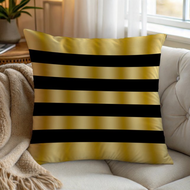Coussin Modern Gold Stripes Black Background Throw (Créateur téléchargé)