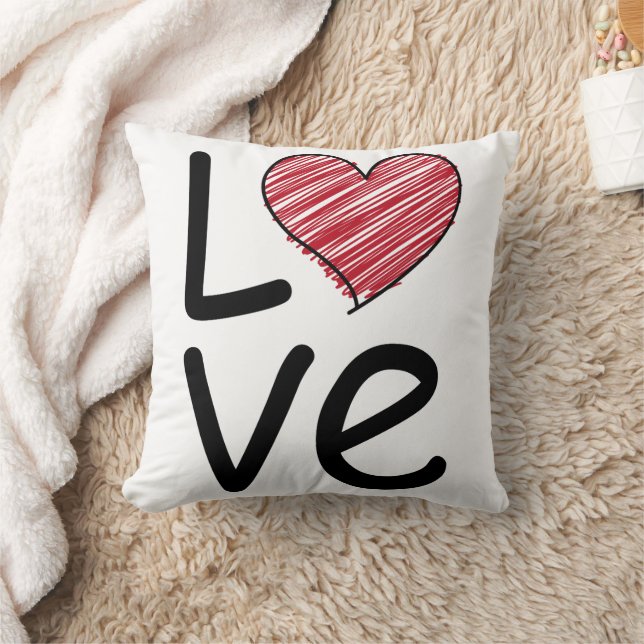 Coussin Modern Hand Drawn Heart Love Typography (Couverture)