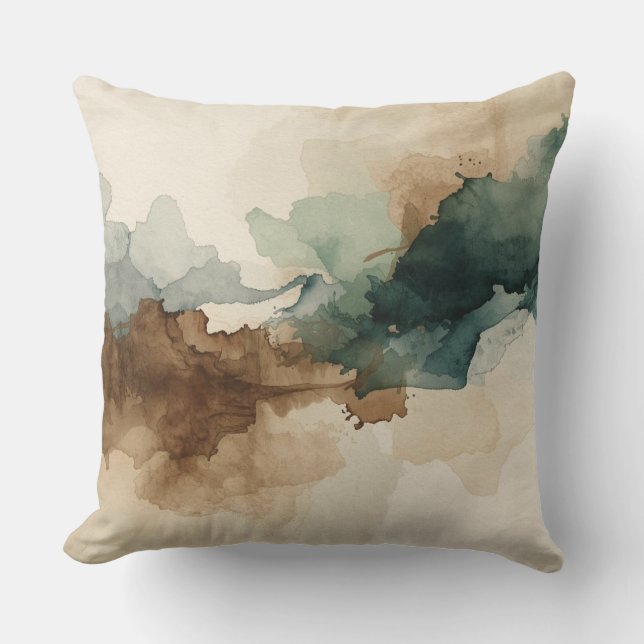 Coussin Modern Hunter Green Brown Sage Beige Abstract (Recto)